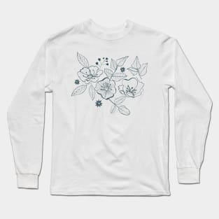 California Wild Rose Blue and Cream Pattern Long Sleeve T-Shirt